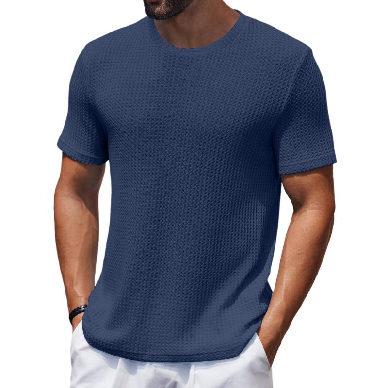Men's Casual Round Neck Waffle Slim Fit Short Sleeve T-shirt 9261136085176