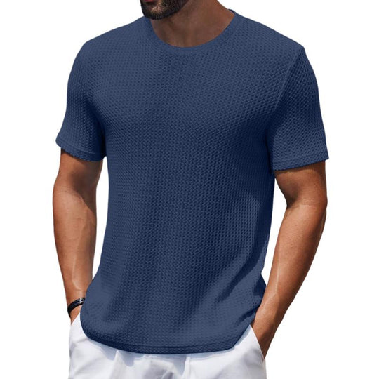 Men's Casual Round Neck Waffle Slim Fit Short Sleeve T-shirt 9261136085176