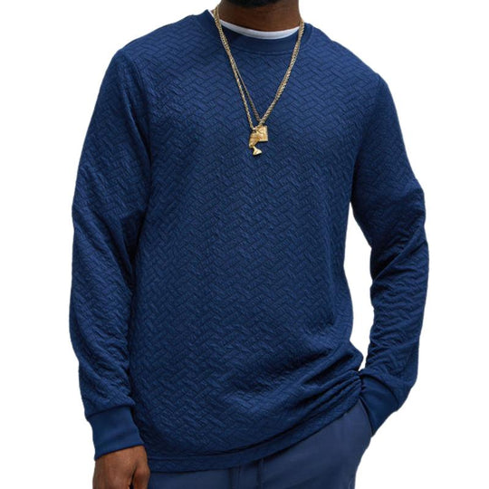 Men's Casual Loose Round Neck 3D Embossed Long Sleeve Sweatshirt 9883356889272
