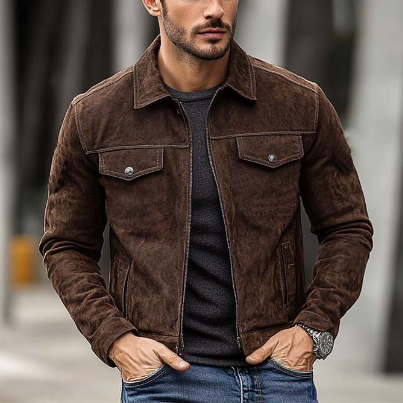 Men's Classic Casual Slim Fit Suede Jacket 9877641789624