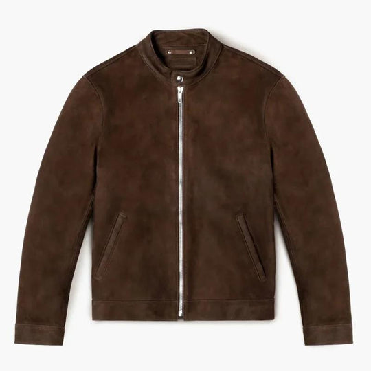 Men's Solid Color Suede Stand Collar Zipper Jacket 9882788823224