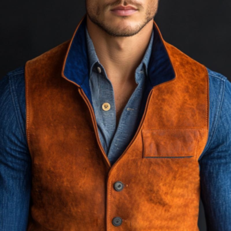 Men's Classic Casual Contrast Collar Suede Vest 9882786529464