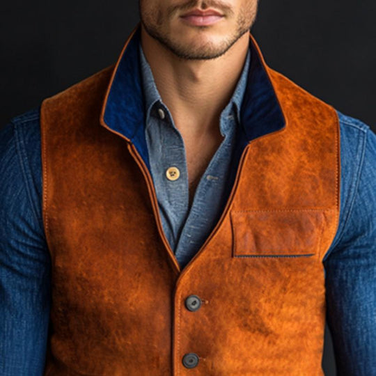 Men's Classic Casual Contrast Collar Suede Vest 9882786529464