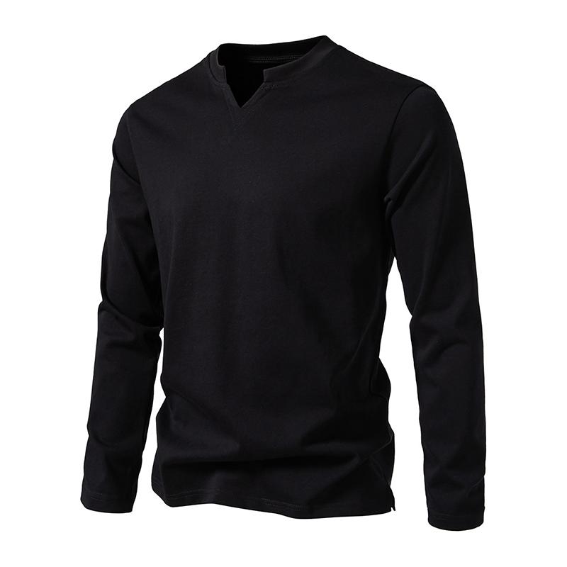 Men's Solid Color Cotton V Neck Long Sleeve Casual T-shirt 9261139656888