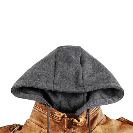 Men's Leather Jacket with Detachable Hood 9261097713848