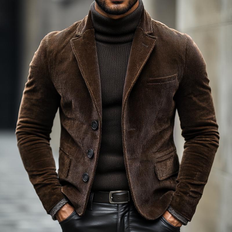 Men's Vintage Notched Lapel Thick Corduroy Slim Blazer DTT25082012