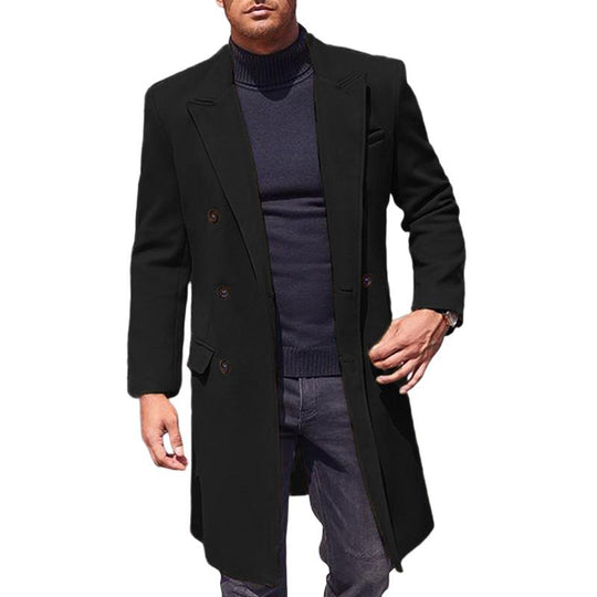 Men's Solid Color Double-breasted Mid-length Coat 9261104398520