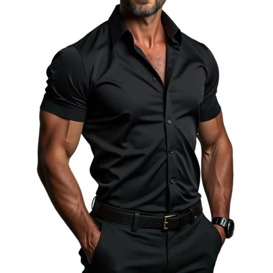 Men's Retro Casual Solid Color Lapel Short Sleeve Shirt 9884643262648