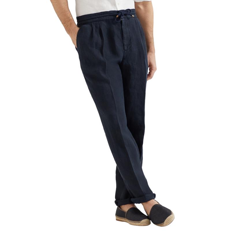 Men's Loose Drawstring Elastic Waist Linen Casual Pants 9890061975736