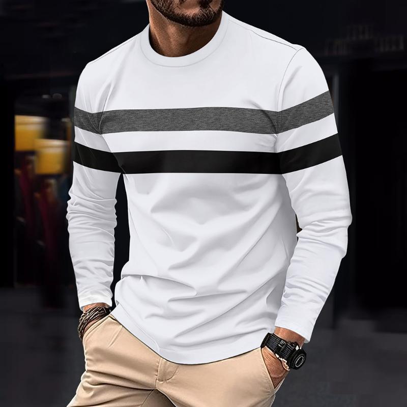 Men's Retro Casual Colorblock Striped Long Sleeve T-Shirt 9261135986872
