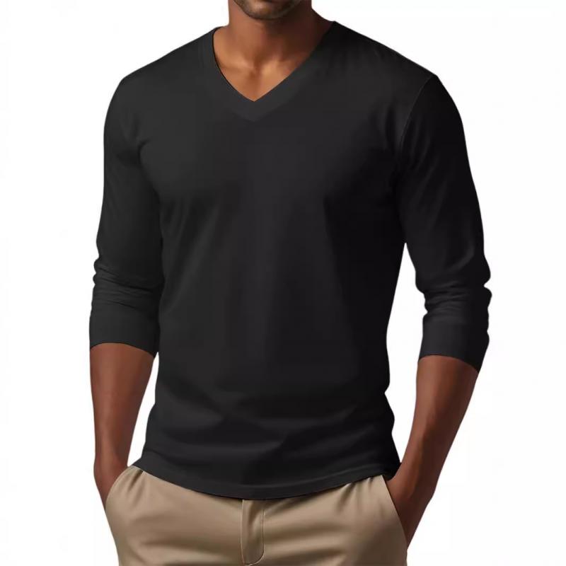 Men's Casual V-neck Cotton Blended Slim Fit Long Sleeve T-shirt 9261117997240