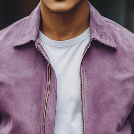 Men's Stylish Casual Solid Color Lapel Zipper Suede Jacket 9888007094456