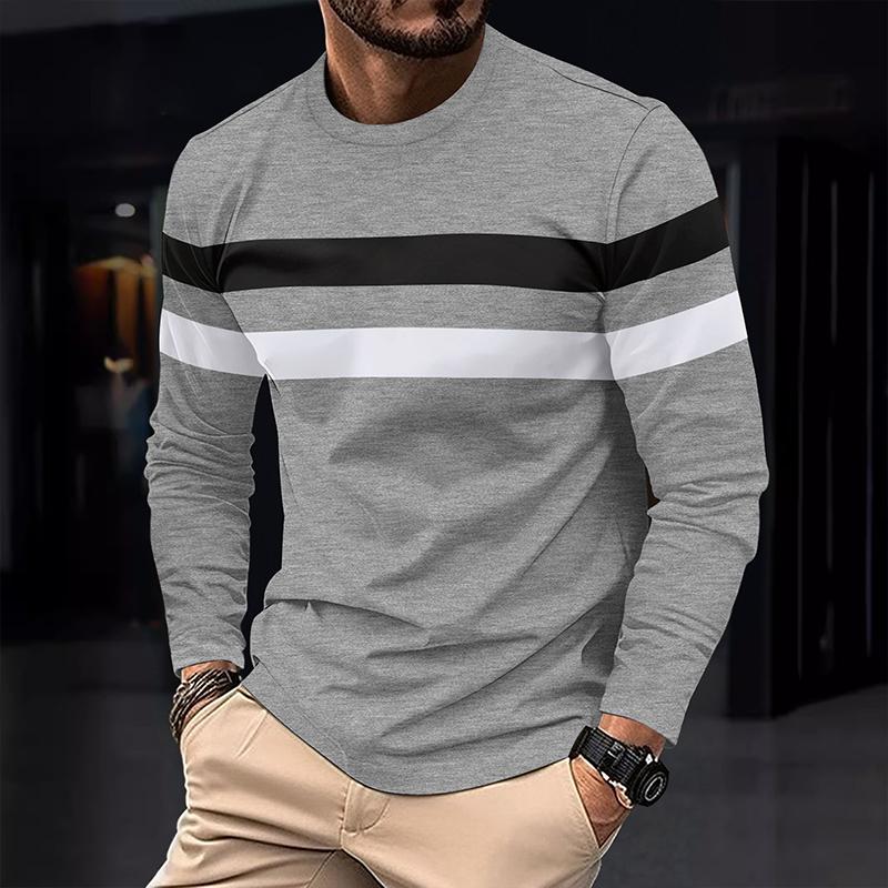 Men's Colorblock Striped Round Neck Long Sleeve Casual T-shirt Dtt25081918