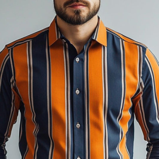 Men's Classic Casual Contrast Stripe Long Sleeve Shirt 9882787053752