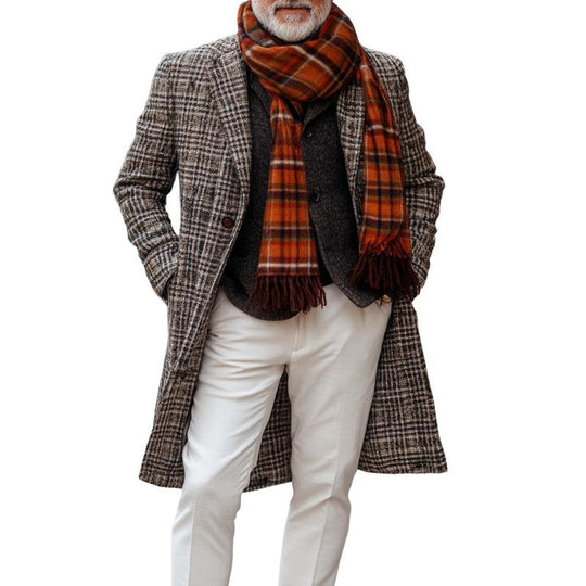 Men's Retro Plaid Printed Woolen Mid-Length Coat 9261111705784