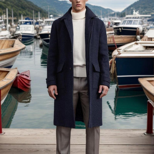 Men's Fashion Woolen Lapel Single Breasted Long Coat 9261106331832