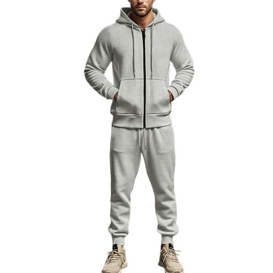 Men's Casual Solid Color Plus Velvet Thickened Long Sleeve Sweater Cuffed Pants Set 9268189528248