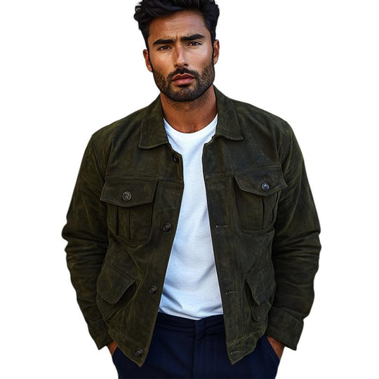 Men's Vintage Dark Green Suede Jacket 9885838147768