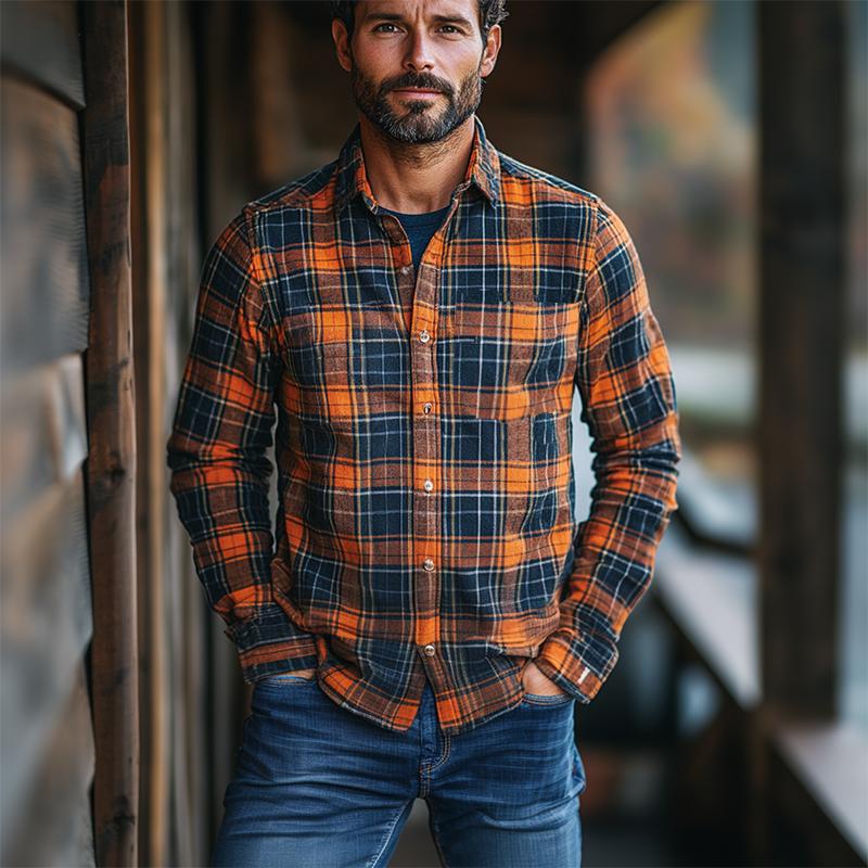 Men's Classic Casual Brushed Plaid Long Sleeve Shirt 9882787512504