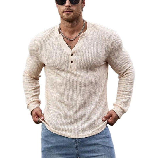 Men's Classic Casual Button V-Neck Slim Fit Long Sleeve T-Shirt 9261142376632