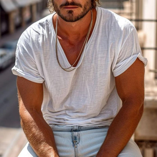 Men's Casual U-neck Short-sleeved T-shirt 9261136150712