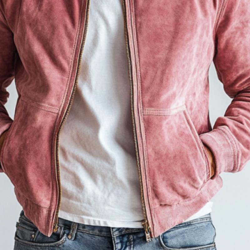 Men's Fashion Suede Stand Collar Multi-Pocket Jacket 9886816567480