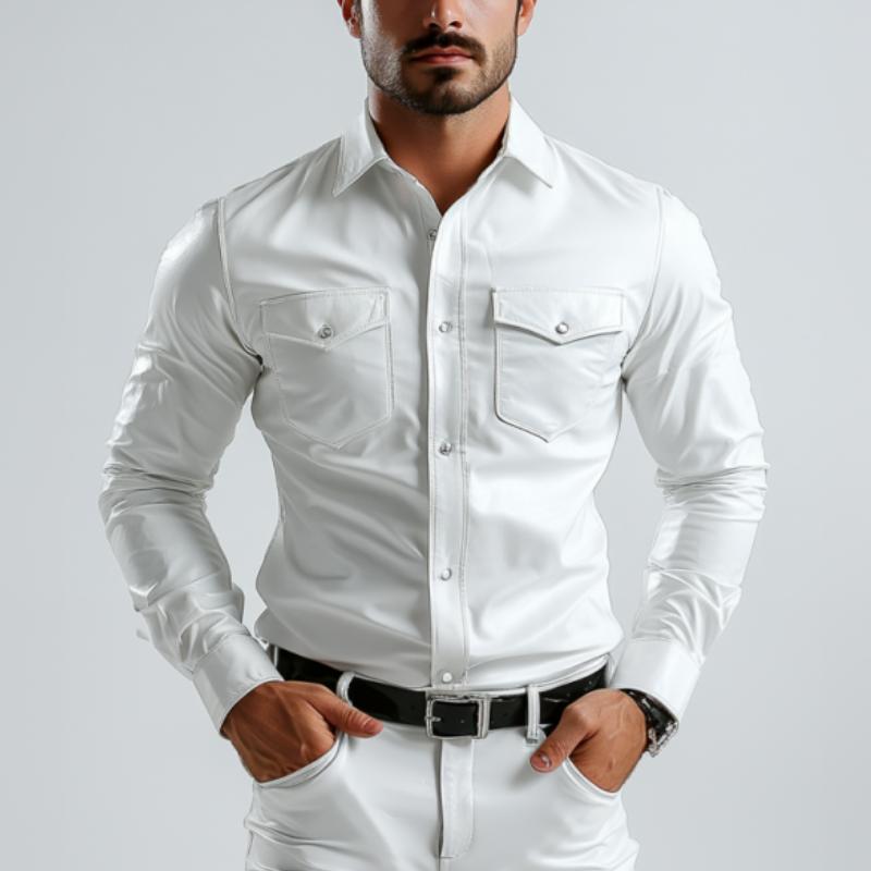 Men's Classic Casual Slim Fit Leather Long Sleeve Shirt 9877925593272