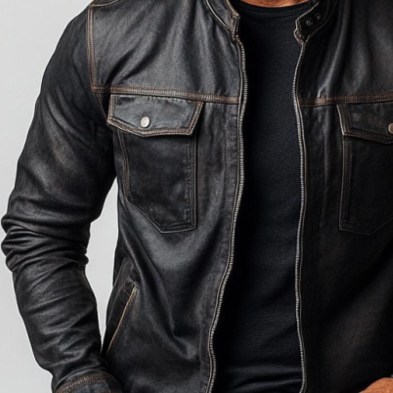 Men's Fashion Multi-Pocket Stand Collar Leather Jacket 9884643492024
