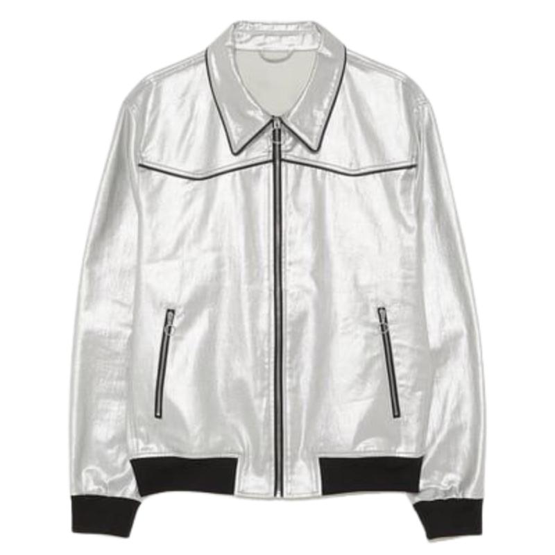 Men's Trendy Casual Silver Lapel Leather Jacket 9887361368248