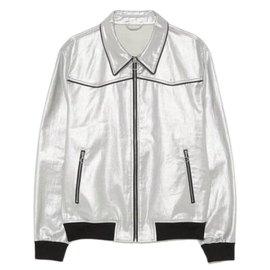 Men's Trendy Casual Silver Lapel Leather Jacket 9887361368248