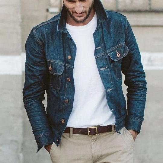 Men's Fashion Lapel Multi-Pocket Pockets Denim Jacket 9886816698552