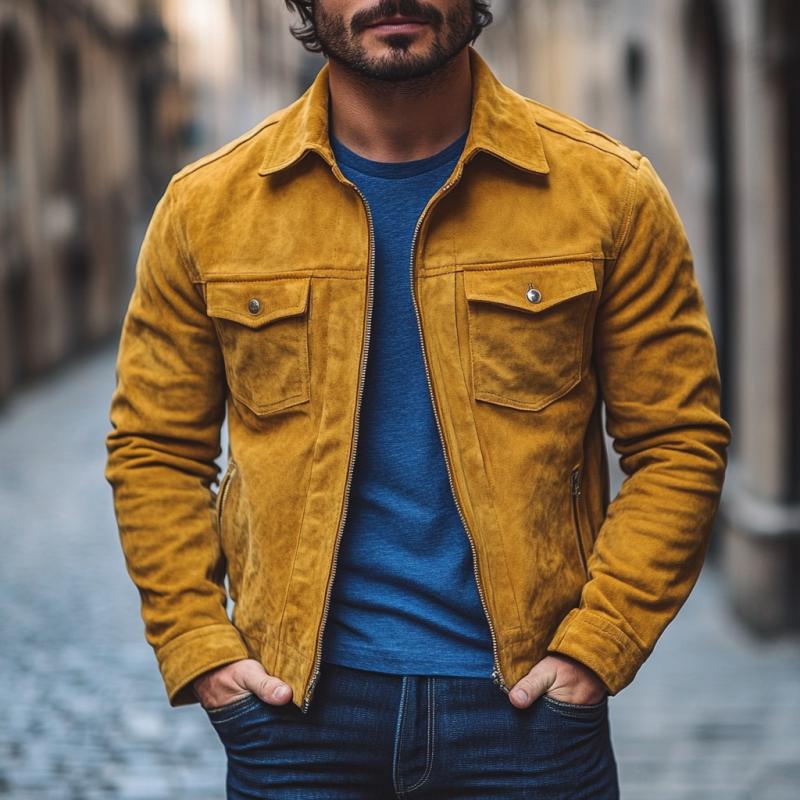 Men's Classic Casual Multi-Pocket Suede Jacket 9888007356600
