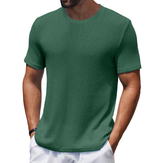 Men's Casual Round Neck Waffle Slim Fit Short Sleeve T-shirt 9261136085176