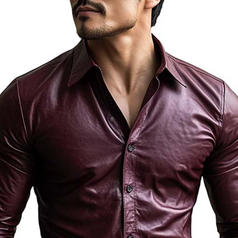 Men's Classic Casual Slim Fit Leather Long Sleeve Shirt 9274168869048