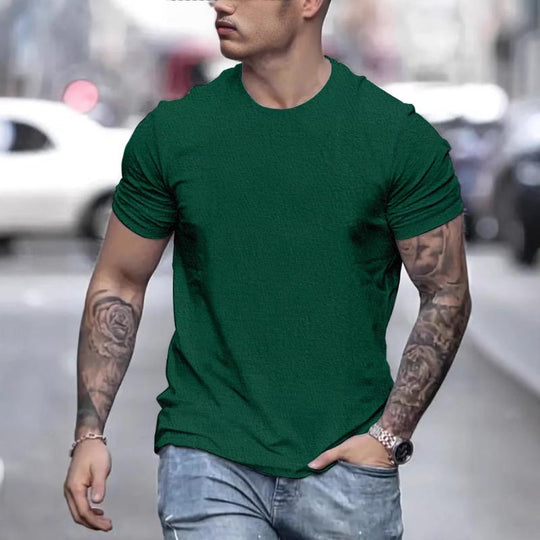 Men's Round Neck Solid Color Casual Short-sleeved T-shirt 9261141164216