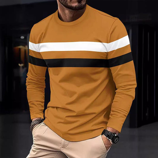 Men's Colorblock Striped Round Neck Long Sleeve Casual T-shirt Dtt25081918