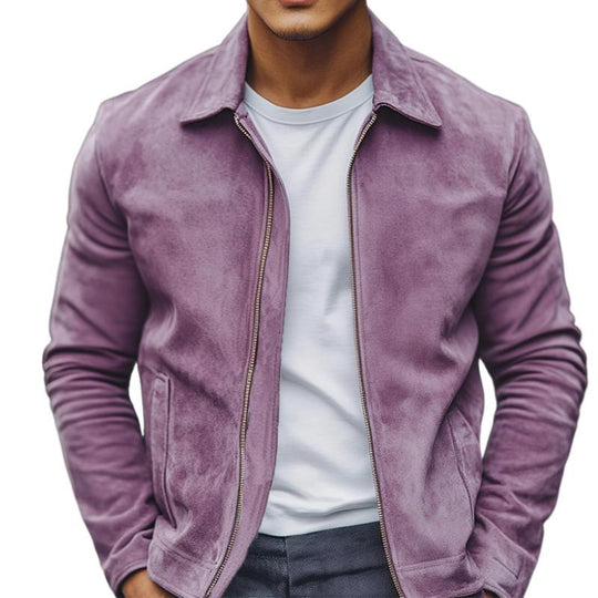 Men's Stylish Casual Solid Color Lapel Zipper Suede Jacket 9888007094456