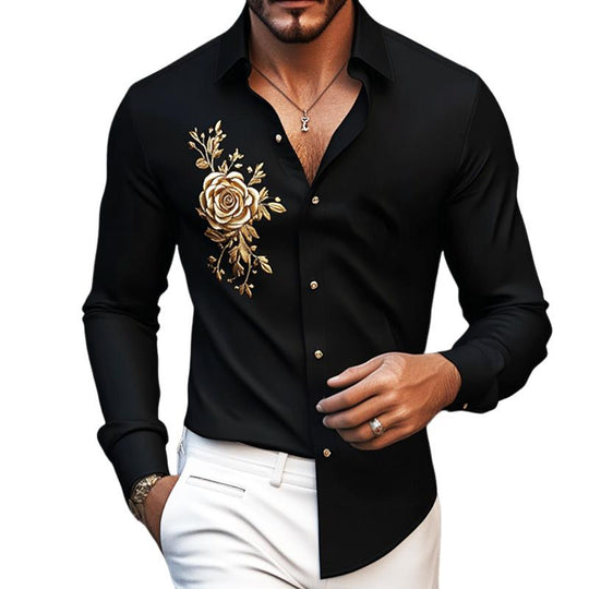 Men's Retro Casual Embroidered Lapel Long Sleeve Shirt 9885838606520