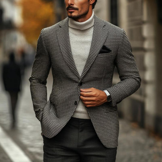 Men's Classic Casual Single Breasted Houndstooth Slim Fit Blazer 9274167001272