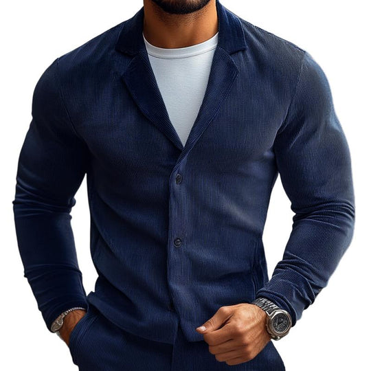 Men's Fashion Solid Color Corduroy Notch Lapel Single Breasted Casual Shirt 9886818664632