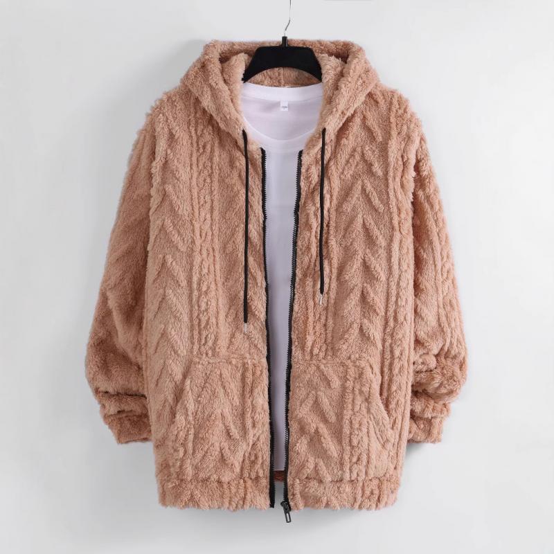 Men's Solid Color Plush Warm Hooded Coat 9261110165688