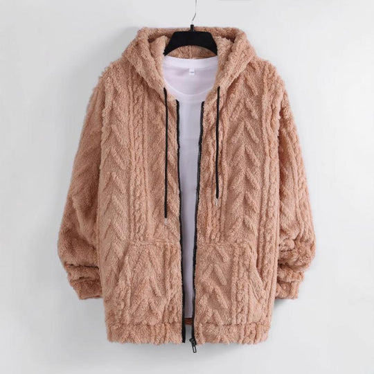 Men's Solid Color Plush Warm Hooded Coat 9261110165688