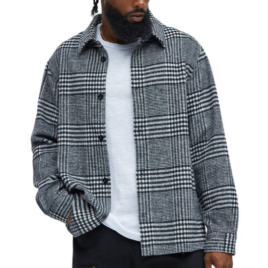 Men's Casual Houndstooth Lapel Long Sleeve Shirt 9884639854776