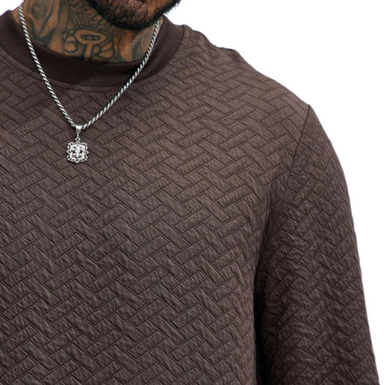 Men's Casual Loose Round Neck 3D Embossed Long Sleeve Sweatshirt 9883356889272
