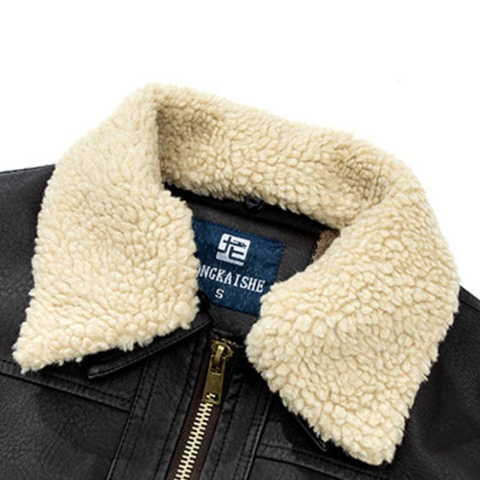 Men's Casual Plush Lapel Leather Jacket 9261098827960