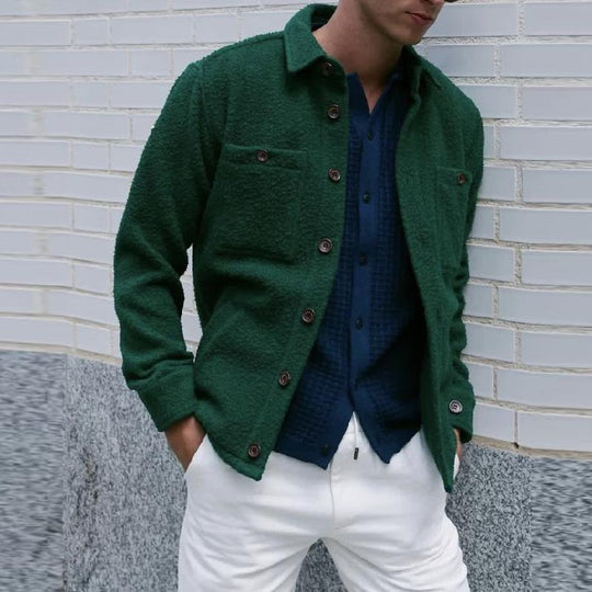 Men's Vintage Wool Blend Lapel Loose Long-Sleeved Shirt 9879658201272