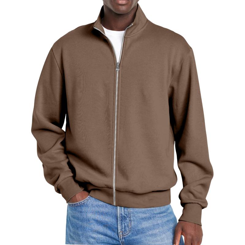 Men's Solid Color Zipper Stand Collar Long Sleeve Sweatshirt Jacket 9261085262008