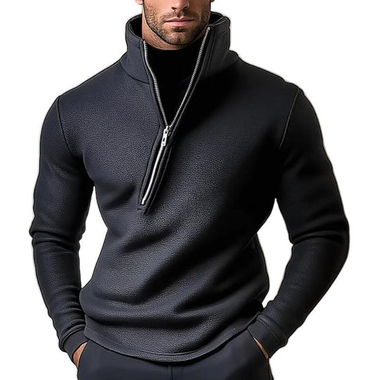 Men's Stand Collar Zipper Leather Sweatshirt 9887361794232