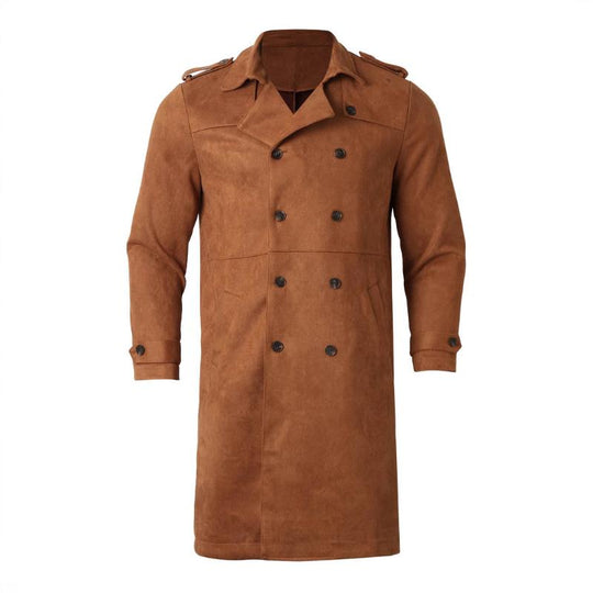Men's Mid-length Lapel Suede Double-breasted Coat 9261106954424