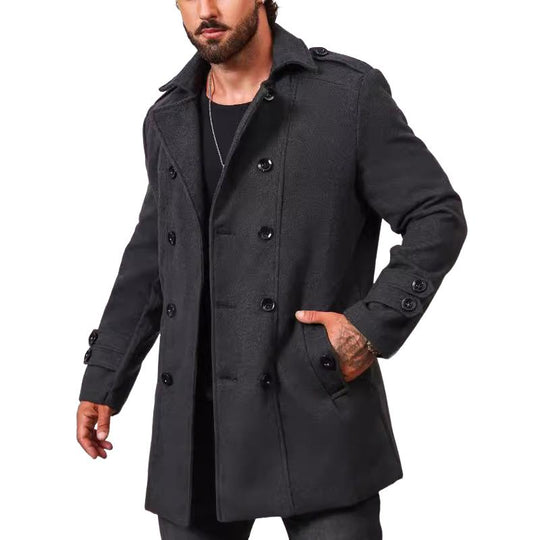 Men's Stylish Solid Color Lapel Mid-length Coat 9261112459448